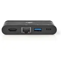Nedis USB N Moniporttisovitin | USB 3.2 Gen 1 | USB-C Uros | HDMI naaras / RJ45 Naaras / USB-A Naaras / USB-C Naaras | Pyöreä | Nikl