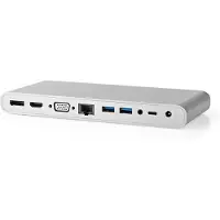 Nedis USB type-C -moniporttinen telakka, type-C uros - 4 x USB 3.0 A, naaras + HDMI-lähtö + VGA, naaras + DisplayPort, naaras + RJ45 (8P8C), naaras +