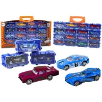 Leantoys Jousitetut autot metallisessa matkalaukussa, 16 kpl