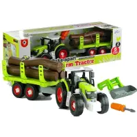 Leantoys Lean Toys puinen kokoonpanotraktori perävaunulla 43 cm