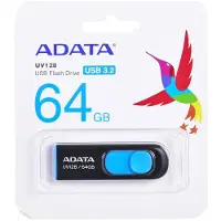 ADATA – 64GB UV128 USB 3.0 Memory Pen, Retractable, Black & Blue (AUV128-64G-RBE)