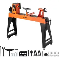 Vevor Puuntyöstösorvi, 1500 W / 2 hv, Puunsorvi, jossa säädettävä nopeus 0–3200 rpm, 457 x 1020 mm työpöytä, harjaton tasavirtamoottori, valurautarunko, työkaluteline, keskikokoisiin ja suuriin puunty