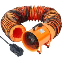 Vevor 40,6 cm kannettava tuuletin, 2 nopeutta, 5175 CFM:n suurnopeusteollisuuspuhallin 5 m:n joustavalla kanavaletkulla, poistoaksiaalipuhallin kellareihin, työpajoihin, varastoihin, oranssi