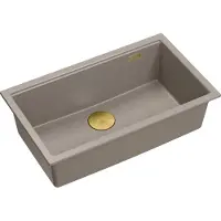 Quadron LOGAN 110 GraniteQ pehmeä taupe pesuallas 76x44x23,5 cm 1-kulhoinen uppoasennettava pesuallas manuaalisella sifonilla kultainen