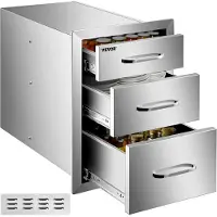 Vevor ulkokeittiön laatikostot 35,5 cm L x 53,5 cm K x 58,5 cm S, uppoasennettavat, kolmiosainen grillilaatikko, ruostumatonta terästä, kahvalla, grillisaarekkeen laatikot ulkokeittiöihin tai patiogri
