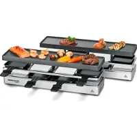 Rommelsbacher Fun for 4 + 4 RC 1600 raclette and grill set for 8 servings, 4 cheese pans and a grill plate with smooth temperature control, silver