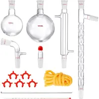 Vevor -laboratoriotislaussarja, 3,3 Boro-laboratoriolasitavaraa sisältävä tislaussarja, jossa 24, 40 niveltä, 1000 ml:n eteeristen öljyjen tislauslaitteisto, 14-osainen lasitavarasarja