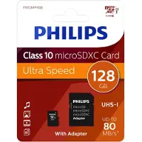 Philips 128 Gt MicroSDXC Class 10 UHS-I U1 V10 A1 -muistikortti + SD-adapteri, musta