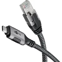 Goobay 70698 Ethernet-kaapeli USB-C–RJ45 2 m CAT6 1 Gbit/s, musta/hopea