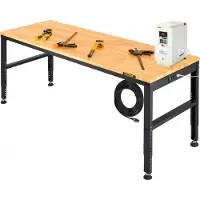 Vevor säädettävä työpöytä, 907 kg kapasiteetti, 155 x 51 cm raskaaseen käyttöön tarkoitettu työpöytä, jossa 68,8–91,4 cm korkeussäätö, autotallin työpöytä pistorasioilla, sopii toimistoon, autotalliin