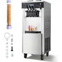 Vevor ammattimainen jäätelökone, 20–28 l/h saanto, 2200 W:n 3 makuinen vapaasti seisova pehmisjäätelökone, jossa 2 x 6 litran säiliötä ja säiliön sekoitin, esijäähdytys, itsepuhdistus välipala- ja jäl