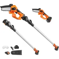 Vevor 2-in-1 akkutankosaha ja miniketjusaha, 20 V:n 2Ah akkutankoketjusaha, 5" leikkauskapasiteetti 8 jalkaa ulottuva tankosaha oksien leikkaamiseen ja puiden leikkaamiseen (sisältyy akku ja terän kan