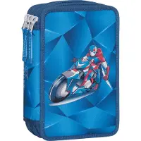 Beckmann Three Section Pencil Case With Content, Blue Lightning - Blue - ONE SIZE