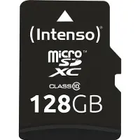 Intenso 3413491, 128 GB, MicroSDXC, Luokka 10, 25 MB/s, Iskunkestävä, Lämmönkestävä, Vesitiivis, Röntgensäteenkestävä, Musta
