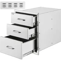 Vevor 18x23 tuuman ulkokeittiöön tarkoitettu ruostumattomasta teräksestä valmistettu kolmiosainen grillilaatikko kromikahvalla, 18 x 23 x 23 tuumaa