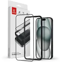Crong Antibakteerinen 3D-suojalasi - 9H Täysliimattava Karkaistu Lasi iPhone 16 Plus / iPhone 15 Plus -puhelimelle + Asennuskehys