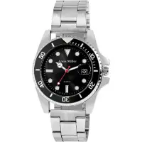 Alain Miller miesten rannekello 39 mm – musta kellotaulu ja teräsranneke, hopea/musta