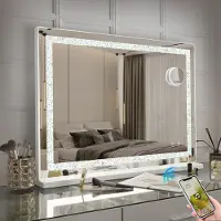 Vanitii Hollywood Meikkipeili Valoilla, LED-nauha, Bluetooth, Pöytä- ja Seinäkiinnitys, Metallinen, Valkoinen, 80x58cm