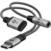 Goobay 74524, Uros, USB Type-C + 3.5mm, Naaras, 0,15 m, musta, Harmaa