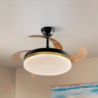Schuller Valencia LED-kattotuuletin Vento musta/kulta/savunvärinen Ø 100 cm hiljainen Vento, himmennettävä, Alumiini/harmaa/sinkki, Olohuone/ruokailutila, Metalli, Moderni