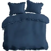 Detexpol Puuvillaiset vuodevaatteet röyhelöillä 220x200 3 kpl laivastonsinistä denim