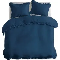 Detexpol Puuvillaiset vuodevaatteet röyhelöillä 160x200 3 kpl laivastonsinistä denim