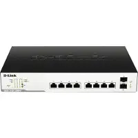 D-Link – Verkkokytkin, 8xRJ45, 2xSFP, PoE+, Gigabit, musta/hopea (DGS-1100-10MPV2/E)