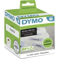 Dymo LW -jousitiedostotarrat, 12 mm x 50 mm, rulla 220 helppokäyttöistä tarraa, itseliimautuva, LabelWriter-tarratulostimille, aito