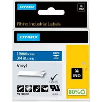 Dymo – Rhino Professional, markable permanent vinyl tape, 19mm, white text on blue tape, 5.5m (1805417)