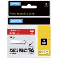 Dymo – Rhino Professional, markable permanent vinyl tape, 19mm, white text on red tape, 5.5m (1805422)