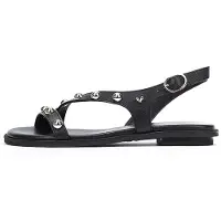 Martinelli for woman. 1535-B152Z Mazzini flat leather sandals with studs black (37), Buckle, Casual