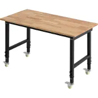 Vevor säädettävä työpöytä pyörillä, 680 kg kapasiteetti, 122 x 60 cm tammipuinen työpöytä 72,5-107,5 korkeussäädöllä, kestävä lehtipuinen työpöytä autotalliin, työpajaan, kotiin, toimistoon