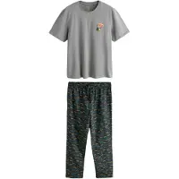 Next Pitkä pyjama 'Guinness' sinivihreä / pastellinkeltainen / harmaa / antrasiitti