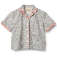 Wheat Shirt S/S Lace Vilma Air Blue Flowers Air Blue Flowers 98 cm Sininen 98 cm Tytöt