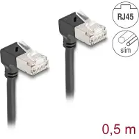 DeLOCK – RJ45 Network Cable Cat.6A S/FTP Slim 90° downwards / downwards angled 0.5 m black (80298)