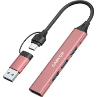 Canyon DS-02 4-in-1 USB-A/C hubi, pinkki USB hub - 4 porttia - USB 3.0 - Vaaleanpunainen