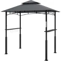 JTI Outsunny grillipaviljonki LED 243 x 148 x 248 cm vedenpitävä liekinkestävä puutarhapaviljonki, jossa on kaksinkertainen katto, sivutelineet, huvimajat UV-suojalla, metallinen BBQ-paviljonki grill