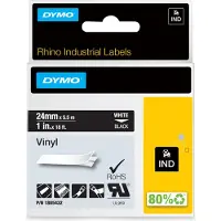 Dymo – Rhino Professional, markable permanent vinyl tape, 24mm, white text on black tape, 5.5m (1805432)