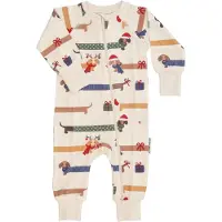 Geggamoja Bamboo Two Way Zip Pyjamas Santa Dogs - Cream - 50/56