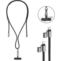 Intenso USB-C Charging Lanyard - Phone Necklace Cable 60W Fast Charging Adjustable Length 1.65 m Nylon black