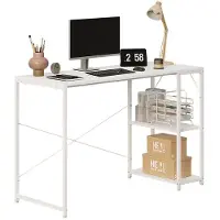 FODYM Tietokonepöytä, loft-pöytä, valkoinen, moderni, hyllyillä, teollinen pöytä