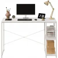 Rebiko Tietokonepöytä, loft-pöytä, valkoinen, moderni, tyylikäs, hyllyillä, teollinen pöytä