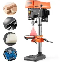 Vevor 305 mm pöytäporakone, 550 W, pöytäporakone, 340–2200 rpm säädettävä nopeus, 0–45° kallistuva työpöytä, laserilla ja LED-työvalolla, pöytäporakone, puuntyöstöön, metalliin