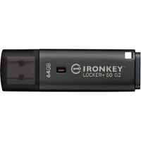 Kingston 64GB IronKey Locker+ 50 G2, salattu 3.2 Gen1 USB-A -muistitikku, musta