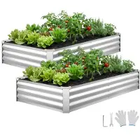 Vevor 2 kpl galvanoituja korotettuja puutarhapenkkejä, 180 x 90 x 30 cm, suorakaiteen muotoiset metalliset istutuslaatikot ulkokäyttöön, pohjaton korotettu istutuslaatikko käsineillä, alumiinisinkki,