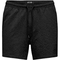 Only & Sons Onsted Life Solid Seersucker Swim Noos - Black - XS