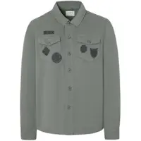 Silbon for man. S261030102315 Grey patched overshirt (S), Casual, Cotton, Long sleeve