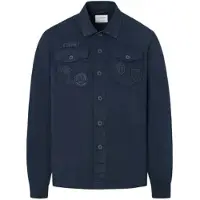 Silbon for man. S261030102314 Navy patched overshirt (XL), Casual, Cotton, Long sleeve