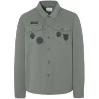 Silbon for man. S261030102315 Grey patched overshirt (M), Casual, Cotton, Long sleeve
