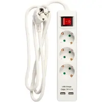 Nordic Quality – 3-osainen pistorasia, maadoitettu, 2xUSB-A (3x1,5mm²), 1,5m (KF-B-03KFU)
